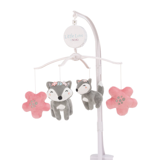 Little Love by NoJo Desert Flower - Fox and Flowers Pink and Grey Musical Mobile