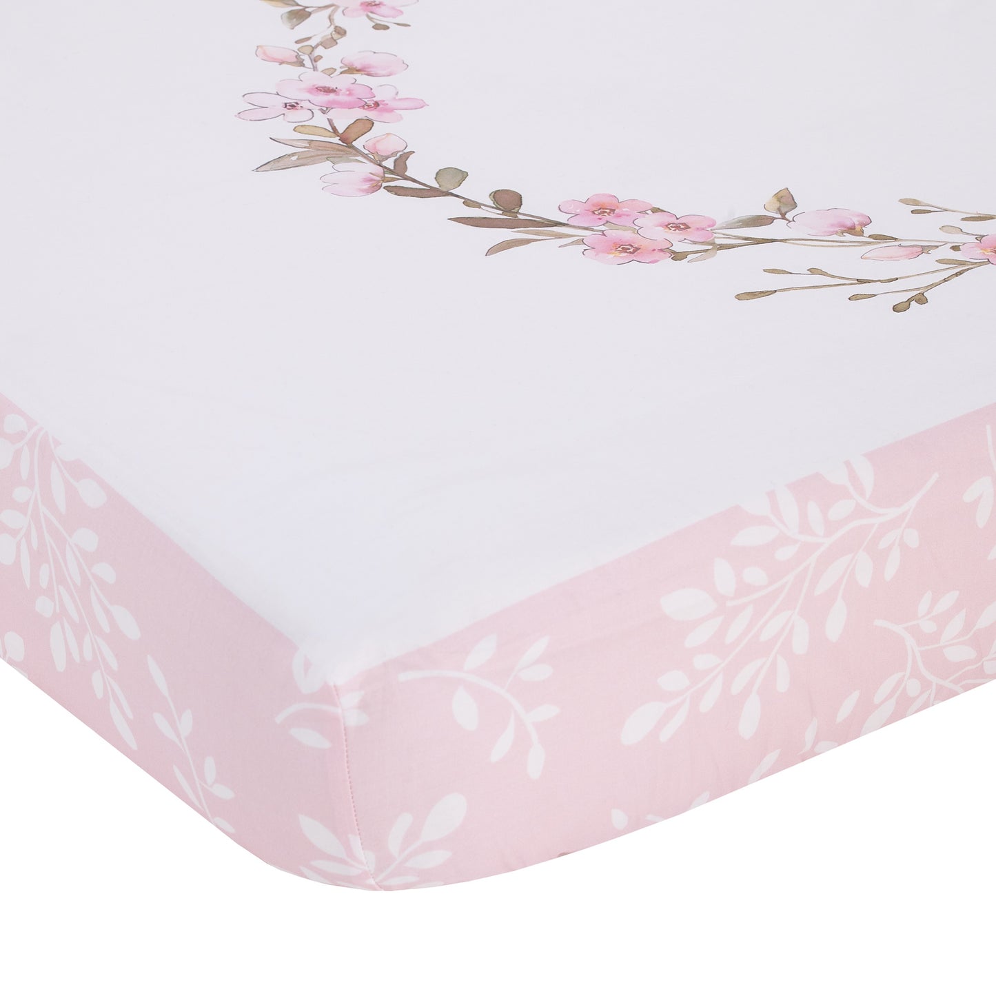 NoJo Flower Fairy Pink, White, and Taupe She Believed, She Could, So She Did 100% Cotton Nursery Photo Op Fitted Crib Sheet