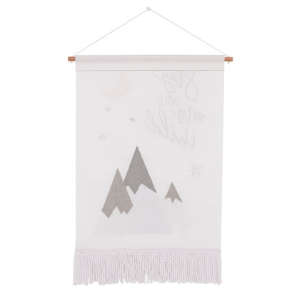 Little Love by NoJo Stay Wild My Child White, Gray and Yellow Mountains, and Crescent Moon Wall Décor Banner