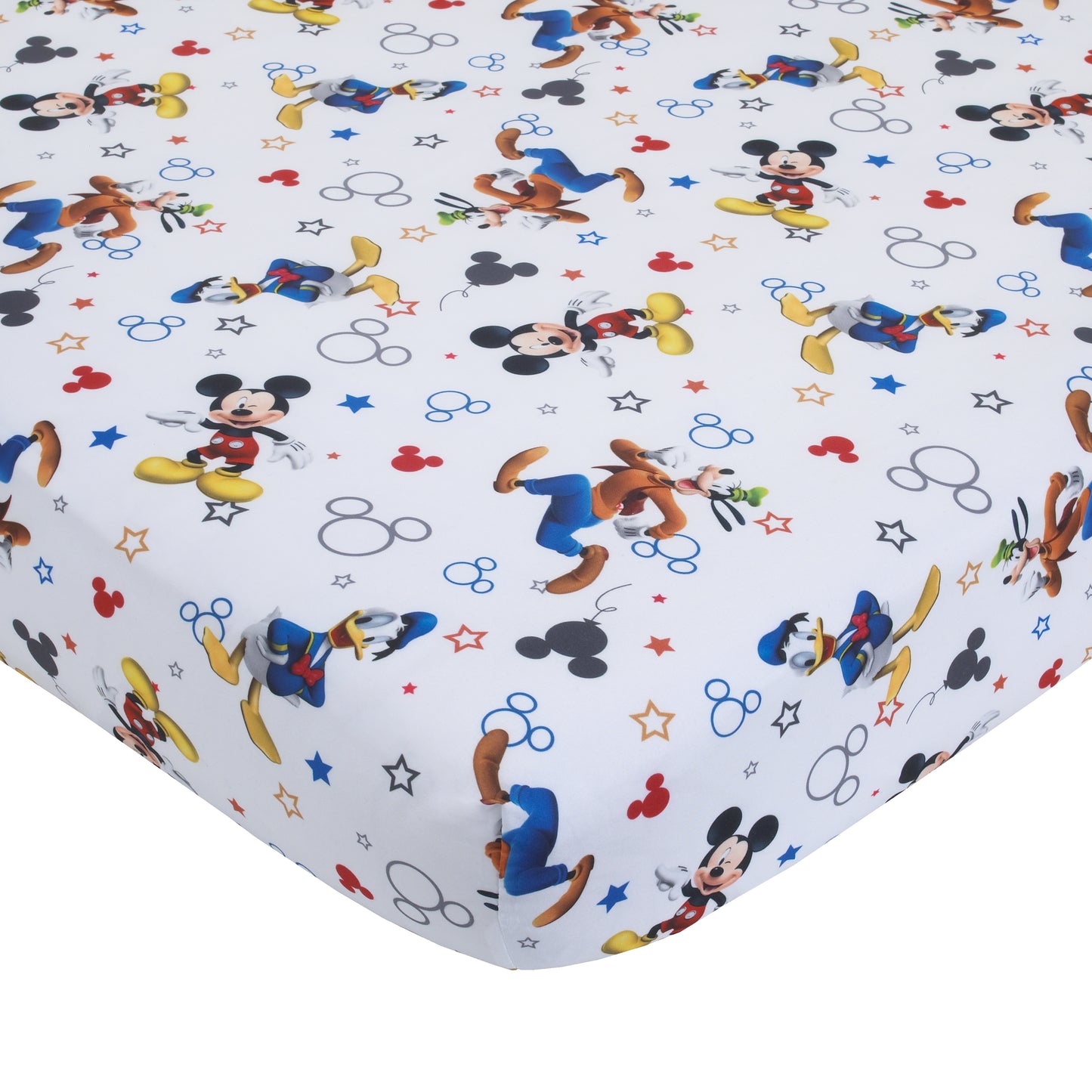 Disney Mickey Mouse Blue, Gray, Red, and White, Donald Duck, and Goofy Having Fun 4 Piece Toddler Bed Set - Comforter, Fitted Bottom Sheet, Flat Top Sheet, and Reversible Pillowcase