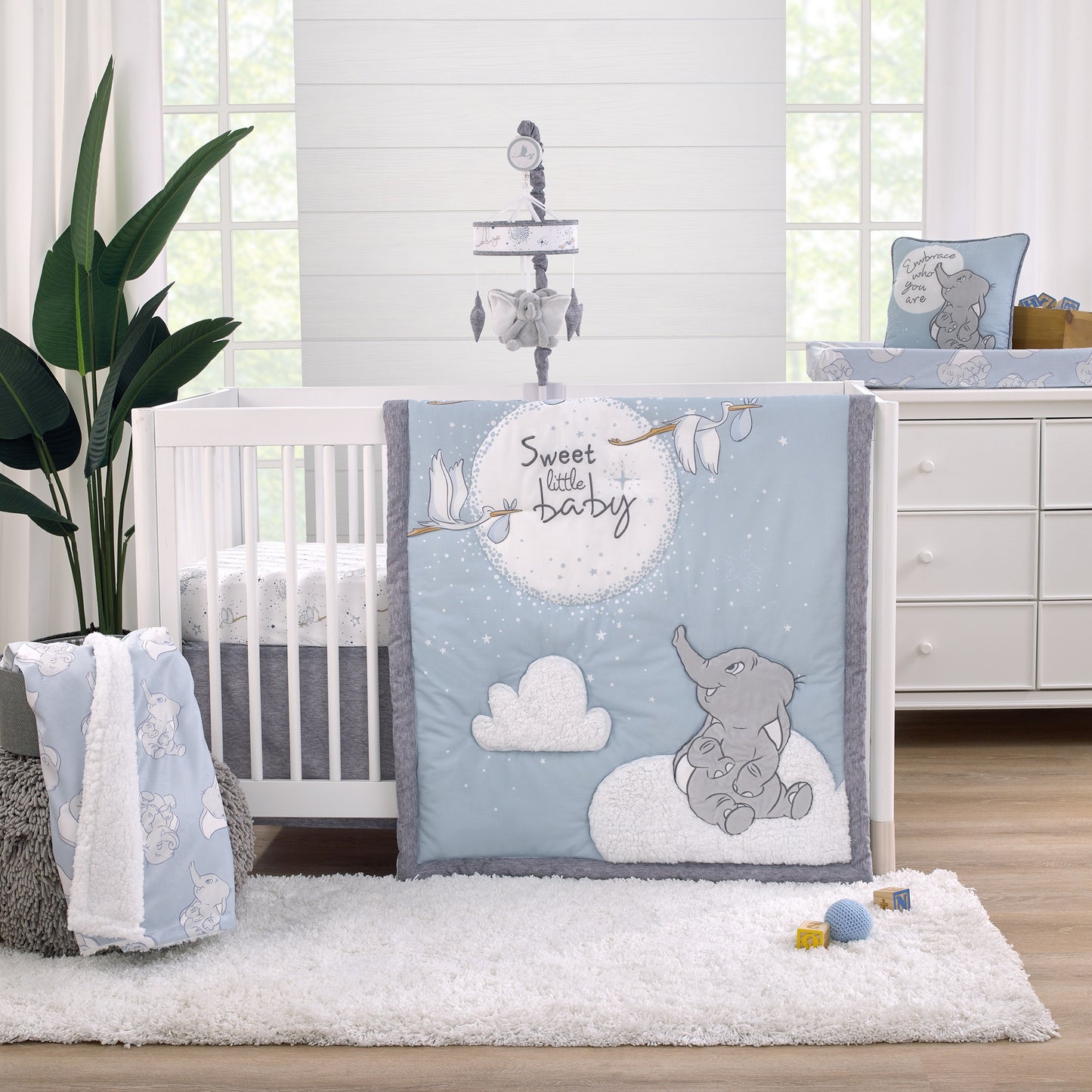 Disney Dumbo Sweet Little Baby Light Blue and White Storks "Bundle of Joy" 100% Cotton Photo Op Nursery Fitted Crib Sheet