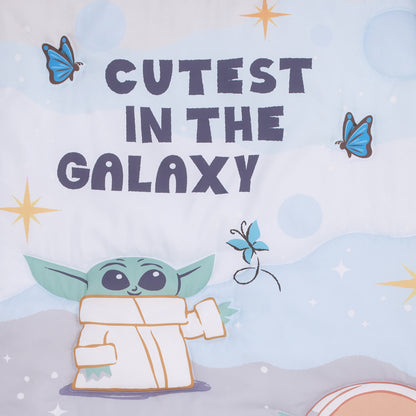 Star Wars Grogu Cutest in the Galaxy Cream, Green, and White 3 Piece Nursery Crib Bedding Set - Comforter, Fitted Crib Sheet, and Crib Skirt