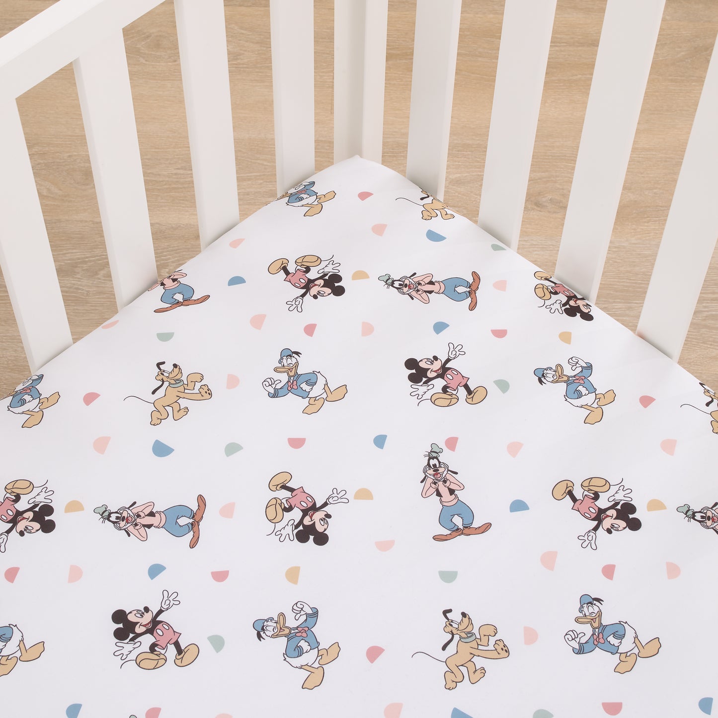 Disney Mickey Mouse Light Blue, White, and Tan Donald Duck, Goofy, and Pluto Super Soft Nursery Fitted Crib Sheet