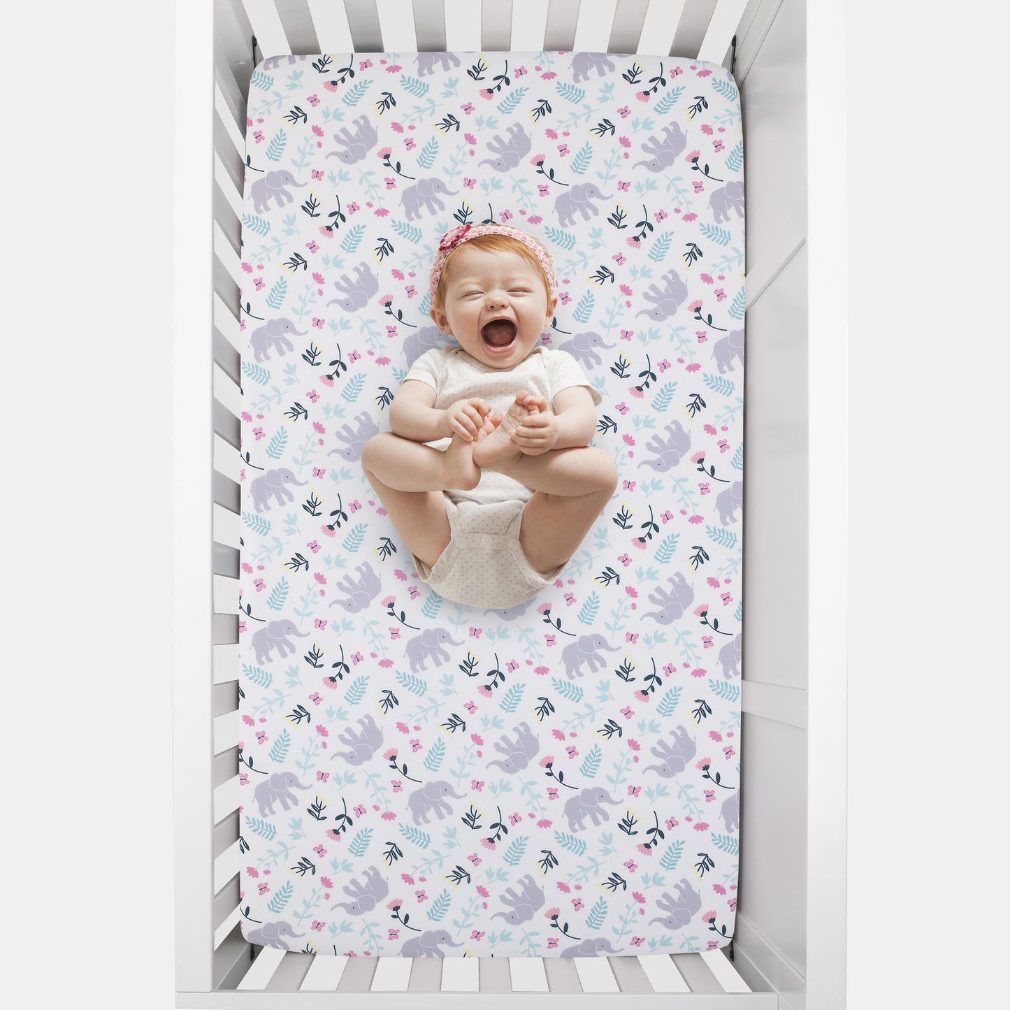 Carter's Floral Elephant White Multi Colored Super Soft Fitted Crib Sheet