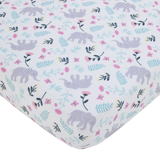Carter's Floral Elephant White Multi Colored Super Soft Fitted Crib Sheet