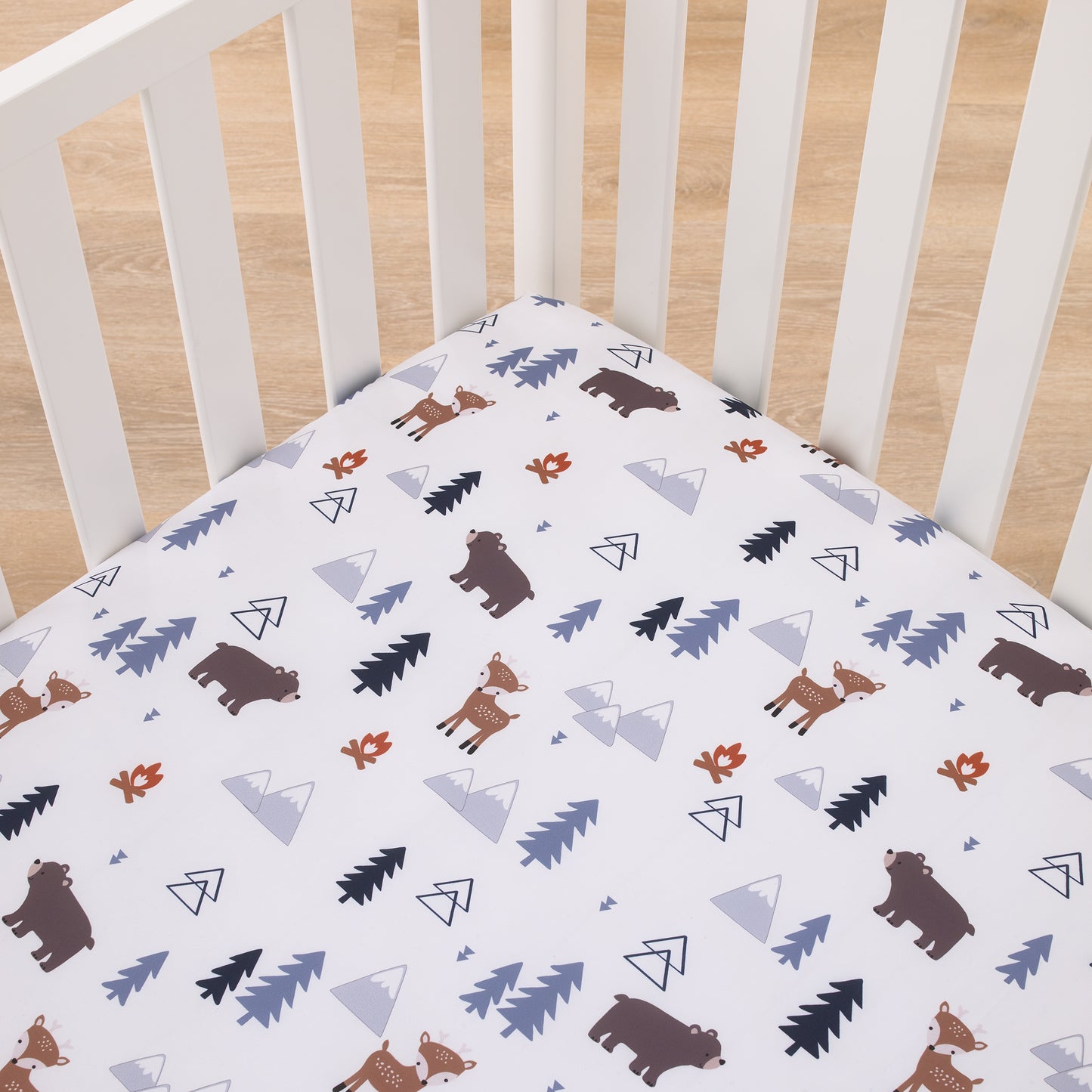 Little Love by NoJo National Park Navy, Gray, Tan, and White Forest Friends Nursery Fitted Crib Sheet