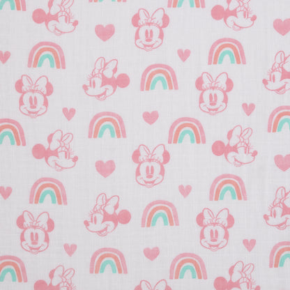 Disney Minnie Mouse Pink, Aqua, and White 3 Piece Muslin Swaddle Baby Blanket Set