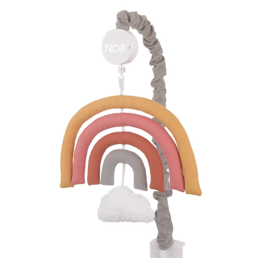 NoJo Over The Rainbow Gold, Orange, Coral, and Gray Plush Nursery Musical Mobile