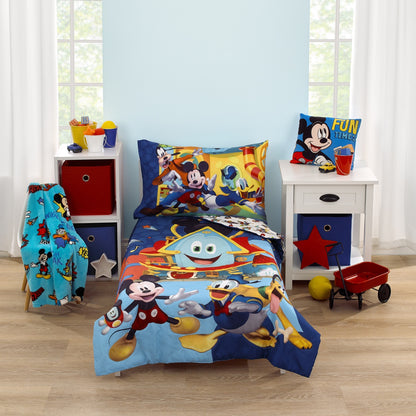 Disney Mickey Mouse Funhouse Crew Blue, Red, Black, and Yellow "Fun Times" Super Soft Toddler Pillow