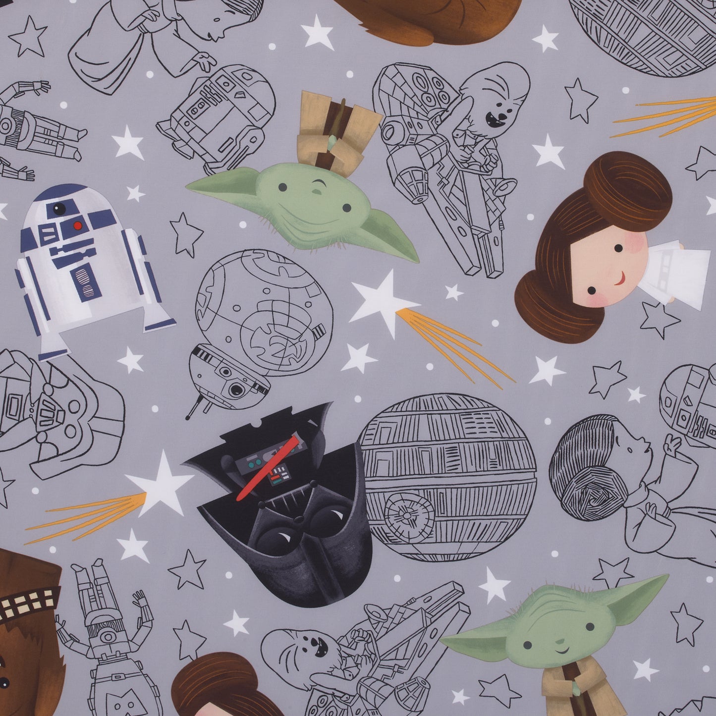 Star Wars Welcome to the Galaxy Navy and Gray Yoda, Princess Leia, R2-D2 , Chewbacca, and Darth Vader Preschool Nap Pad Sheet