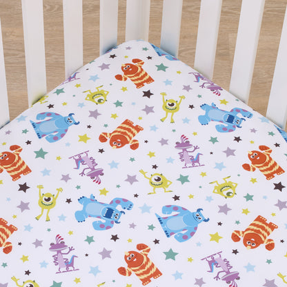Disney Monsters Inc. Blue, Green, Orange and White, Sully and Mike Super Soft Nursery Fitted Mini Crib Sheet