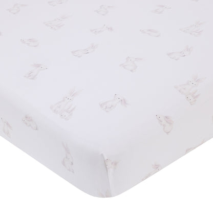 NoJo Sweet Bunny Pink, White, and Taupe 100% Cotton 3 Piece Nursery Crib Bedding Set - Quilt, Fitted Crib Sheet, and Crib Skirt