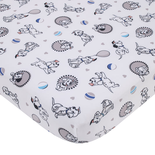 Disney 101 Dalmatians Gray, Black, White, and Blue Puppies Super Soft Nursery Fitted Crib Sheet