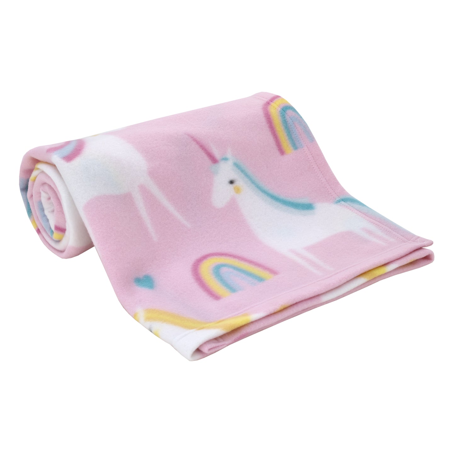 Everything Kids Unicorn Pink, Blue, and Yellow Rainbows and Hearts Super Soft Toddler Blanket