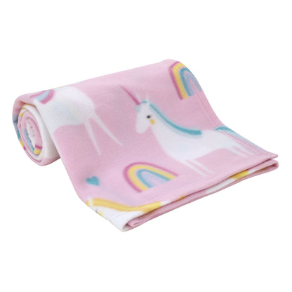 Everything Kids Unicorn Pink, Blue, and Yellow Rainbows and Hearts Super Soft Toddler Blanket