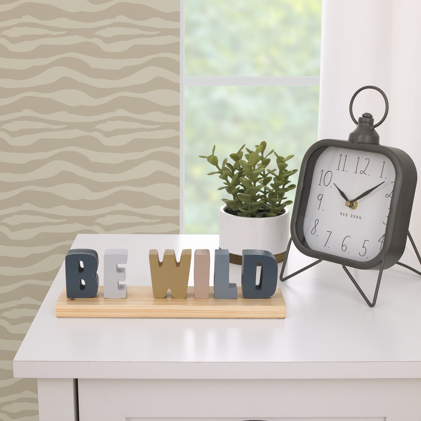 Little Love by NoJo Be Wild Shelfie Room Décor Blue, Gray, Gold and Cream Letters on Natural Wood Base