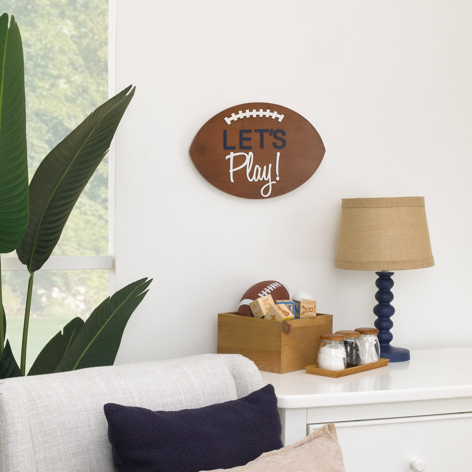 Little Love by NoJo Football Shaped Let's Play Brown and White Wood Wall Decor
