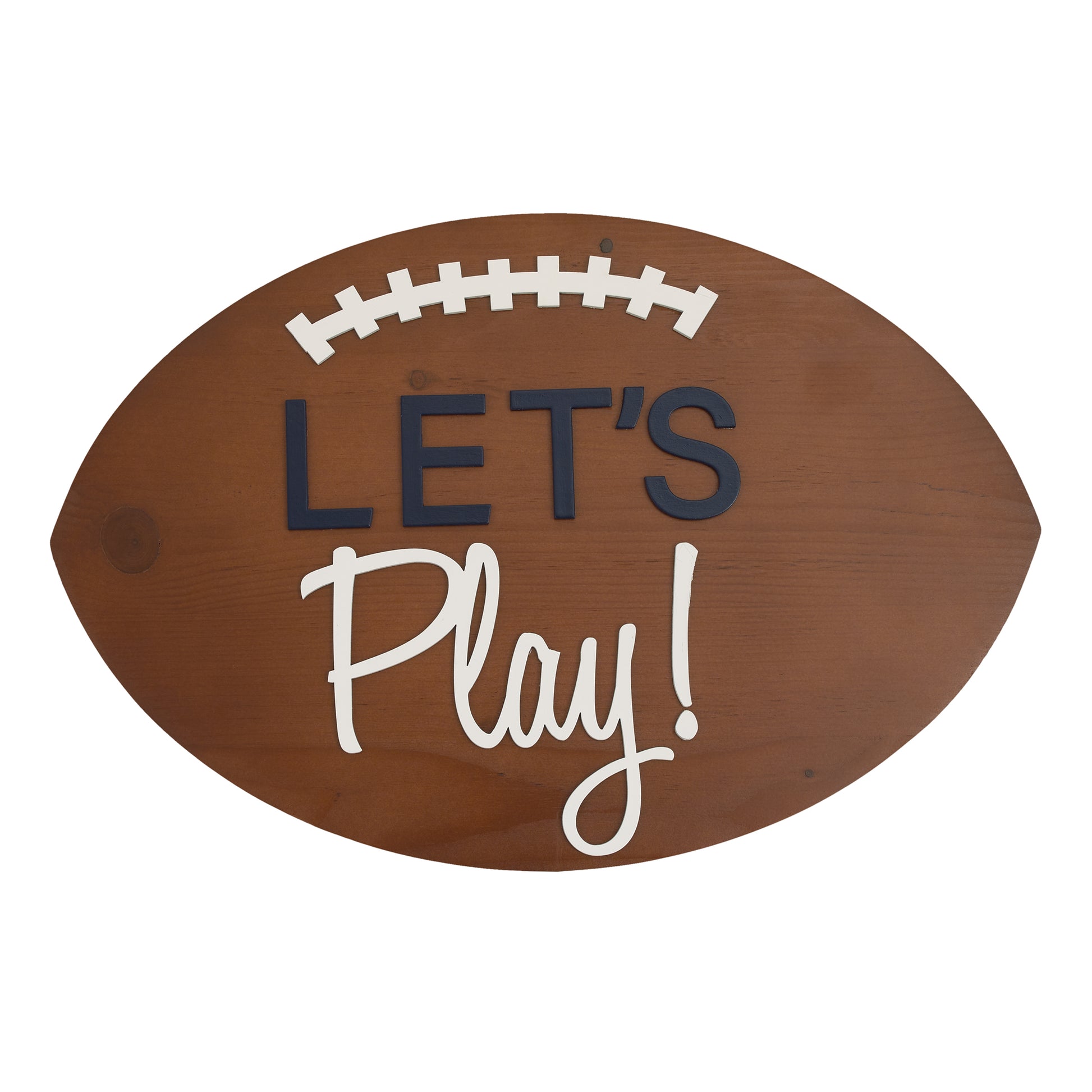 Little Love by NoJo Football Shaped Let's Play Brown and White Wood Wall Decor
