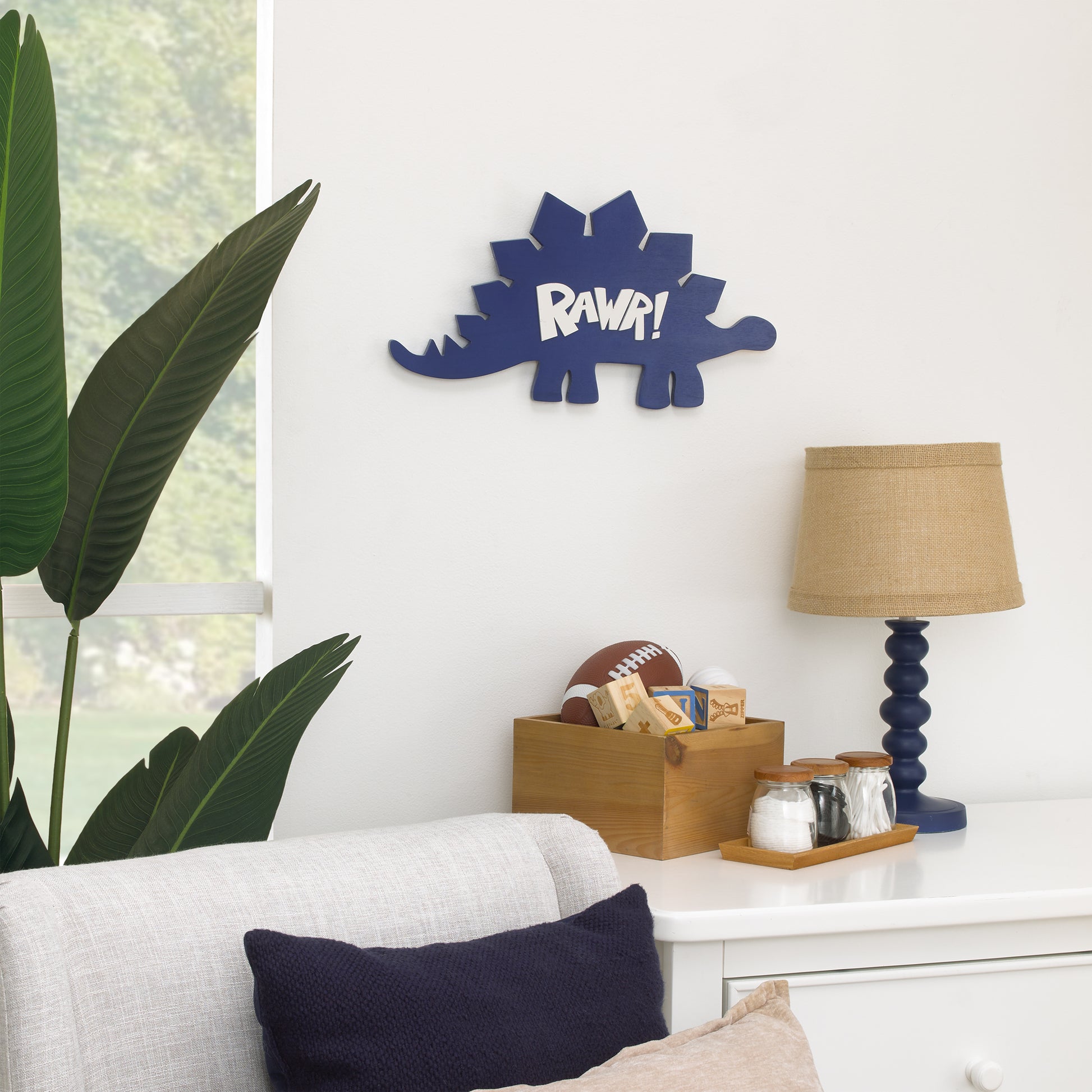 Little Love by NoJo Dinosaur Shaped Rawr Blue and White Wood Wall Decor