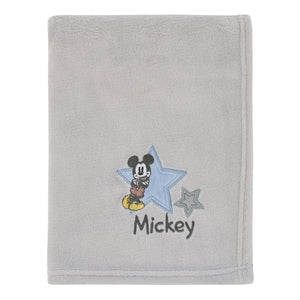 Disney Mighty Mickey Mouse with Star Applique Grey Super Soft Baby Blanket