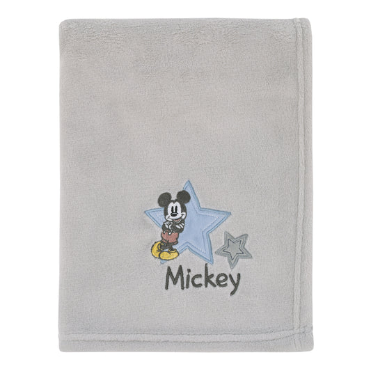 Disney Mighty Mickey Mouse with Star Applique Grey Super Soft Baby Blanket