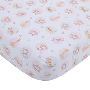 Little Love by NoJo Sweet Jungle Friends Pink, White and Tan, Monkey, Cheetah and Giraffe Super Soft Fitted Crib Sheet