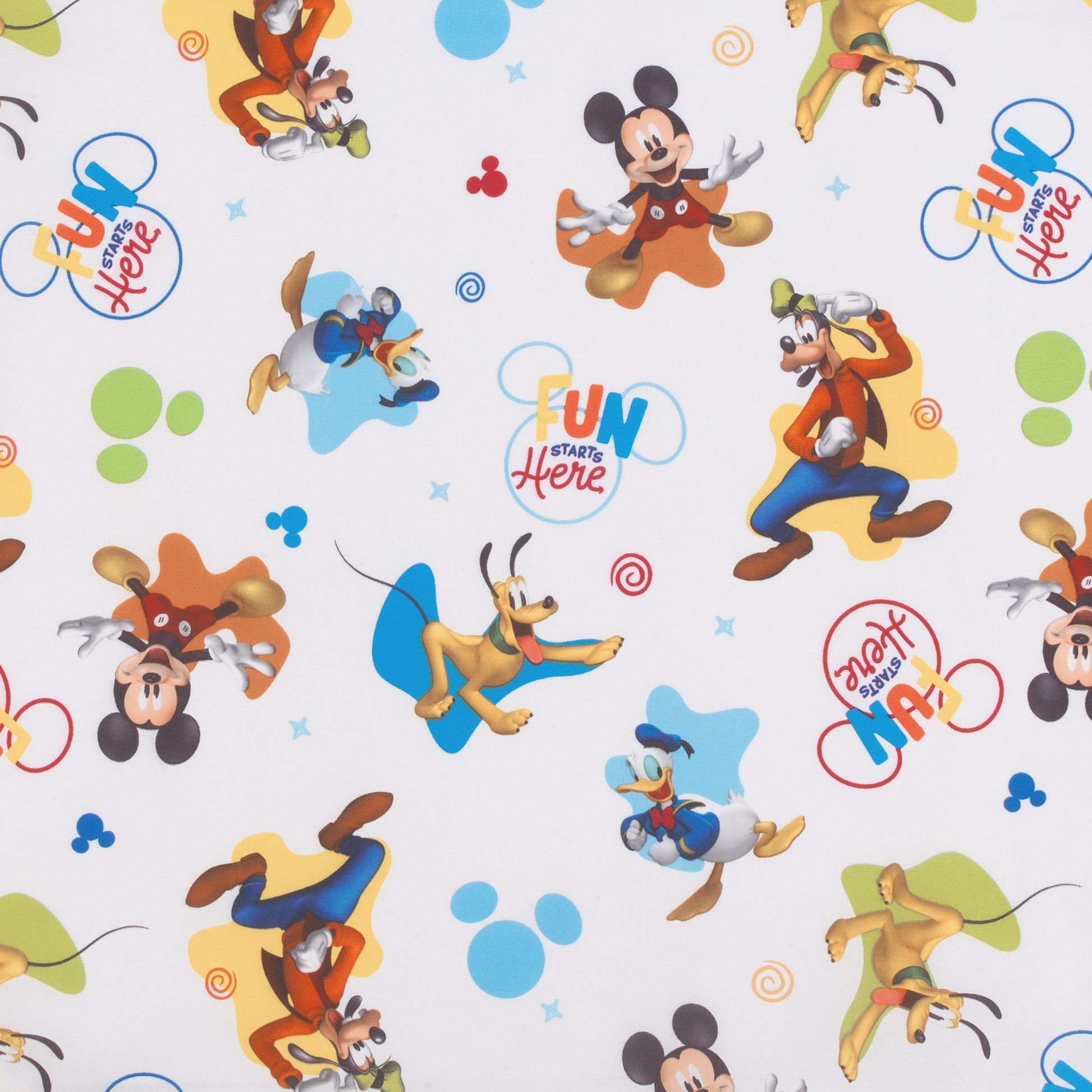 Disney Mickey Mouse Blue, Red, Green, Yellow, and White, Donald Duck, Pluto, and Goofy, Fun Starts Here Preschool Nap Pad Sheet