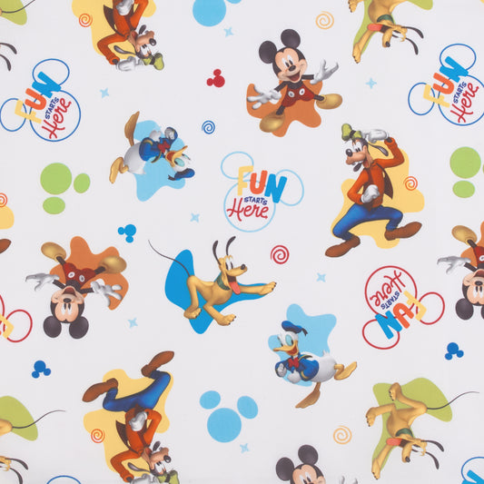 Disney Mickey Mouse Blue, Red, Green, Yellow, and White, Donald Duck, Pluto, and Goofy, Fun Starts Here Preschool Nap Pad Sheet