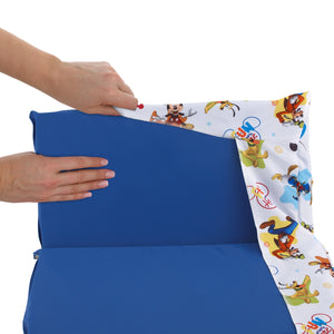Disney Mickey Mouse Blue, Red, Green, Yellow, and White, Donald Duck, Pluto, and Goofy, Fun Starts Here Preschool Nap Pad Sheet