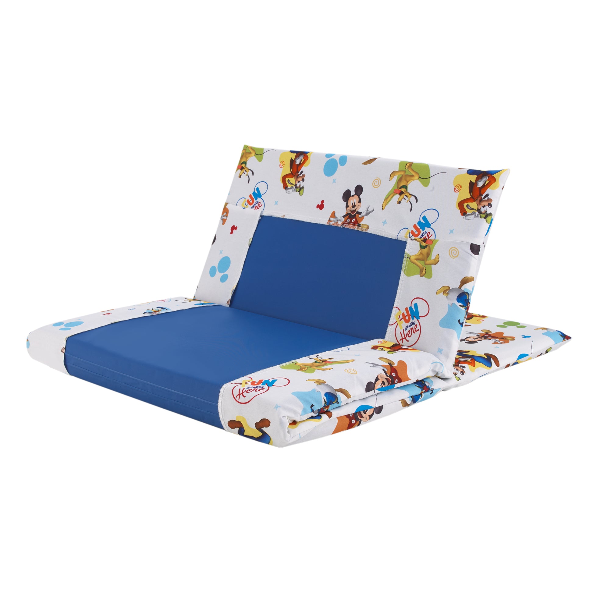 Disney Mickey Mouse Blue, Red, Green, Yellow, and White, Donald Duck, Pluto, and Goofy, Fun Starts Here Preschool Nap Pad Sheet