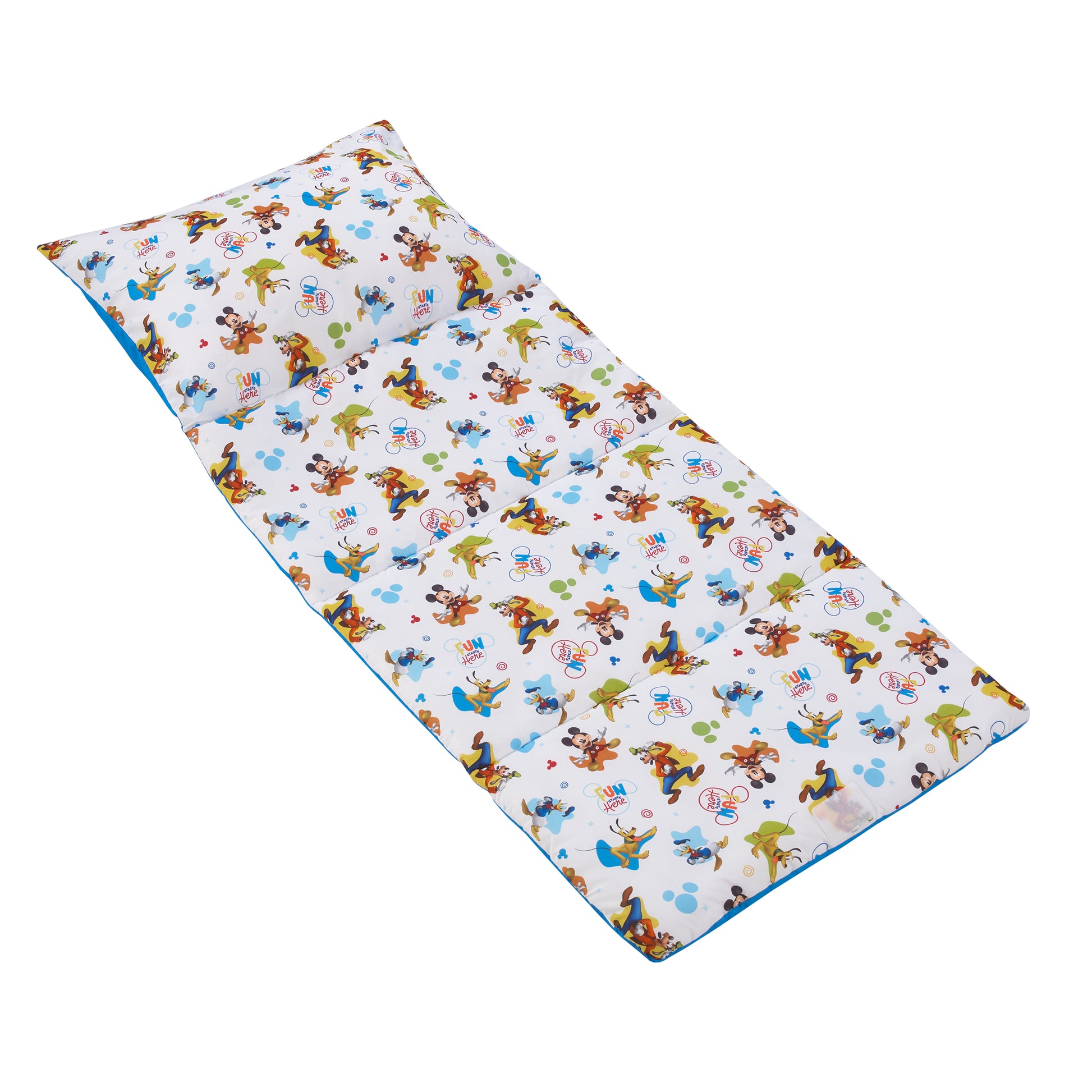 Disney Mickey Mouse Blue, Red, Green, Yellow, and White, Donald Duck, Pluto, and Goofy, Fun Starts Here Deluxe Easy Fold Toddler Nap Mat