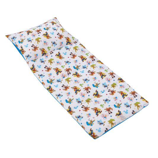 Disney Mickey Mouse Blue, Red, Green, Yellow, and White, Donald Duck, Pluto, and Goofy, Fun Starts Here Deluxe Easy Fold Toddler Nap Mat