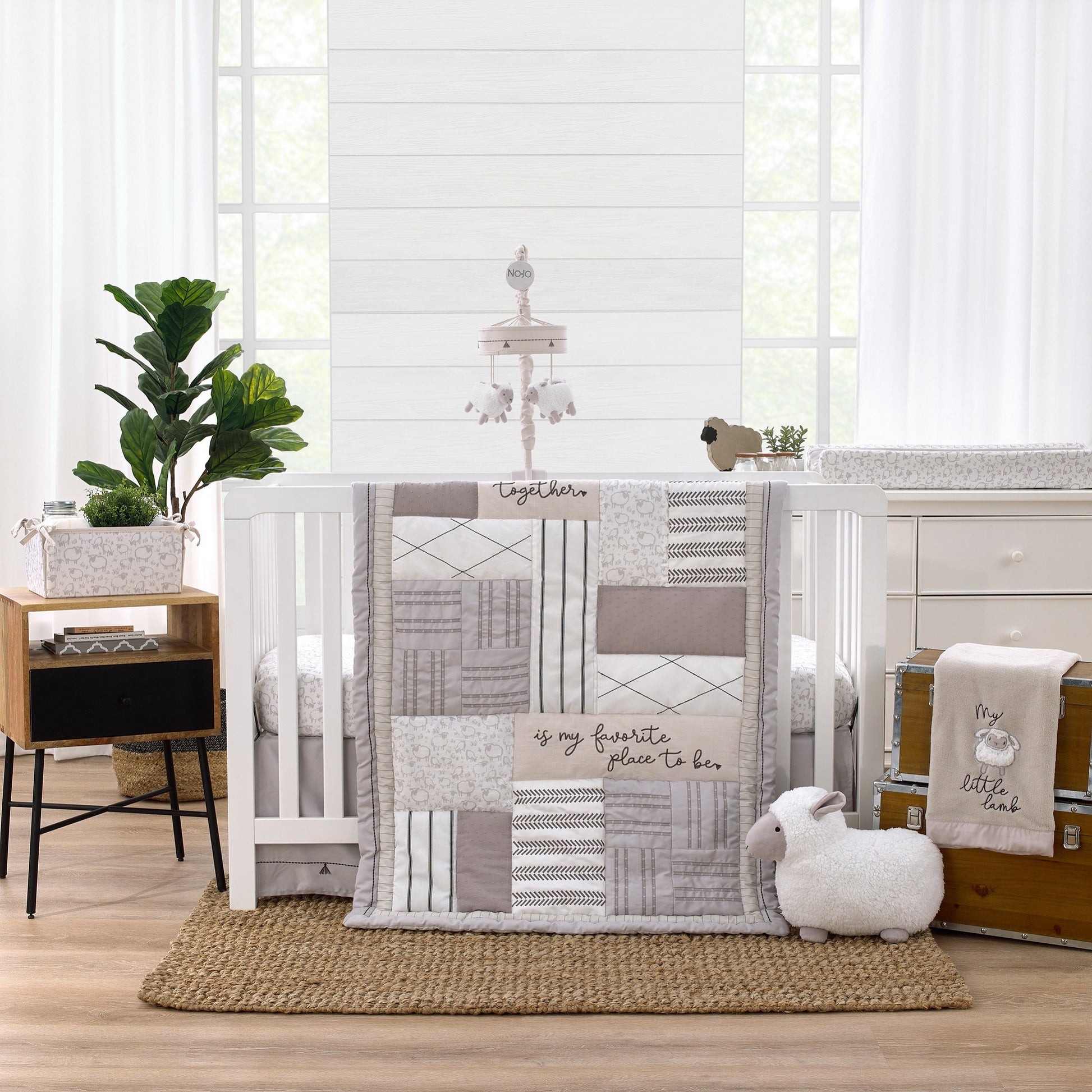 NoJo Together is Better White and Taupe Lamb Super Soft Changing Pad Cover