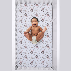 Little Love by NoJo Jungle Ride Grey, White and Tan, Monkey, Giraffe and Lion Super Soft Fitted Crib Sheet