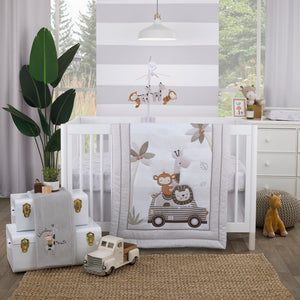 Little Love by NoJo Jungle Ride Grey and Tan Plush Monkey and Giraffe Musical Mobile