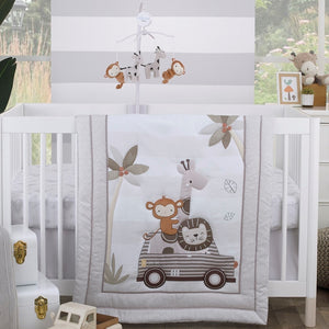 Little Love by NoJo Jungle Ride Grey and Tan Plush Monkey and Giraffe Musical Mobile
