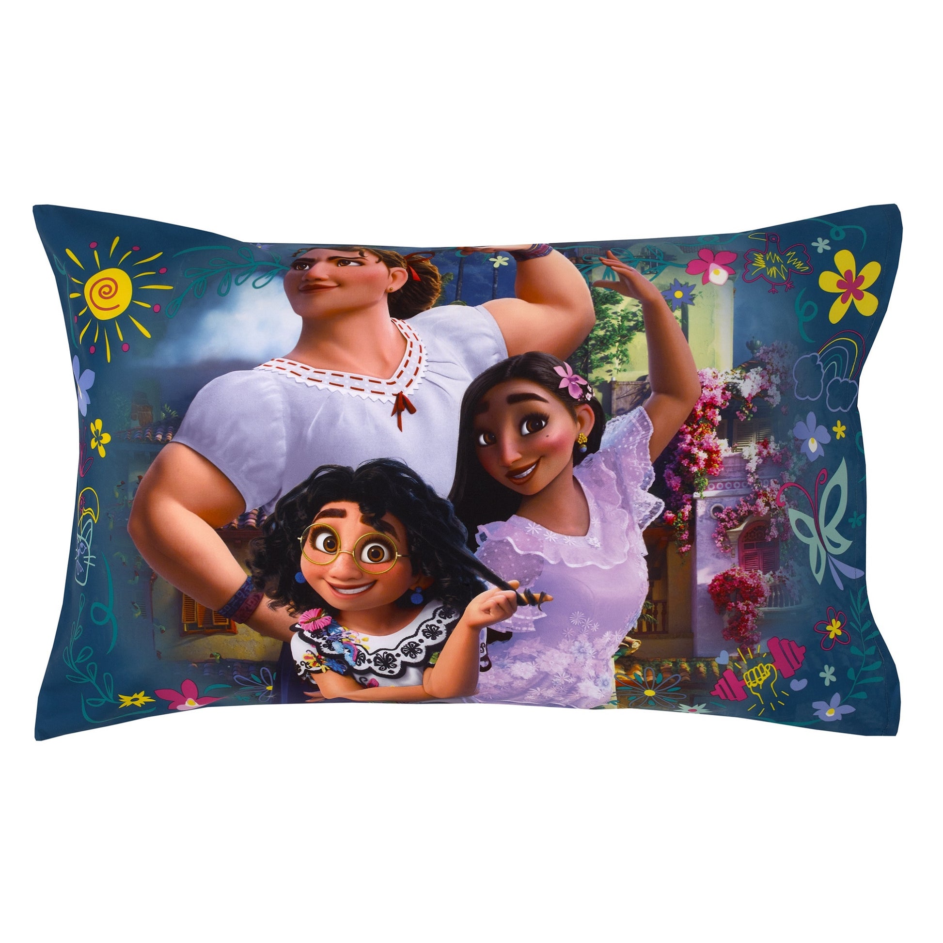 Disney Encanto Power Trio Purple and Teal 4 Piece Toddler Bed Set - Comforter, Fitted Bottom Sheet, Flat Top Sheet, and Reversible Pillowcase