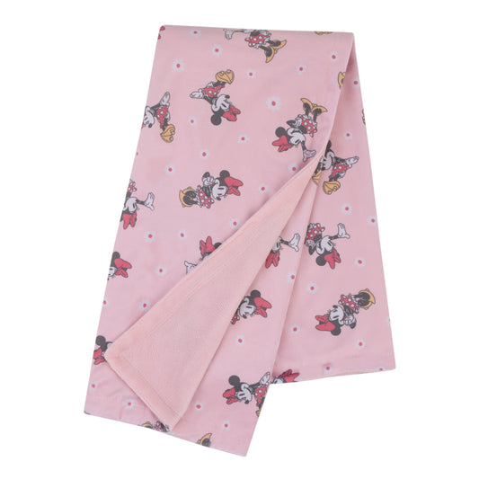 Minnie Mouse Hello Gorgeous Deluxe Reversible Baby Blanket, Pink, White