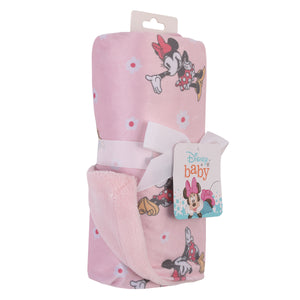 Minnie Mouse Hello Gorgeous Deluxe Reversible Baby Blanket, Pink, White