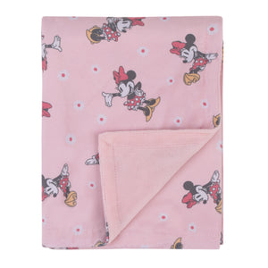 Minnie Mouse Hello Gorgeous Deluxe Reversible Baby Blanket, Pink, White