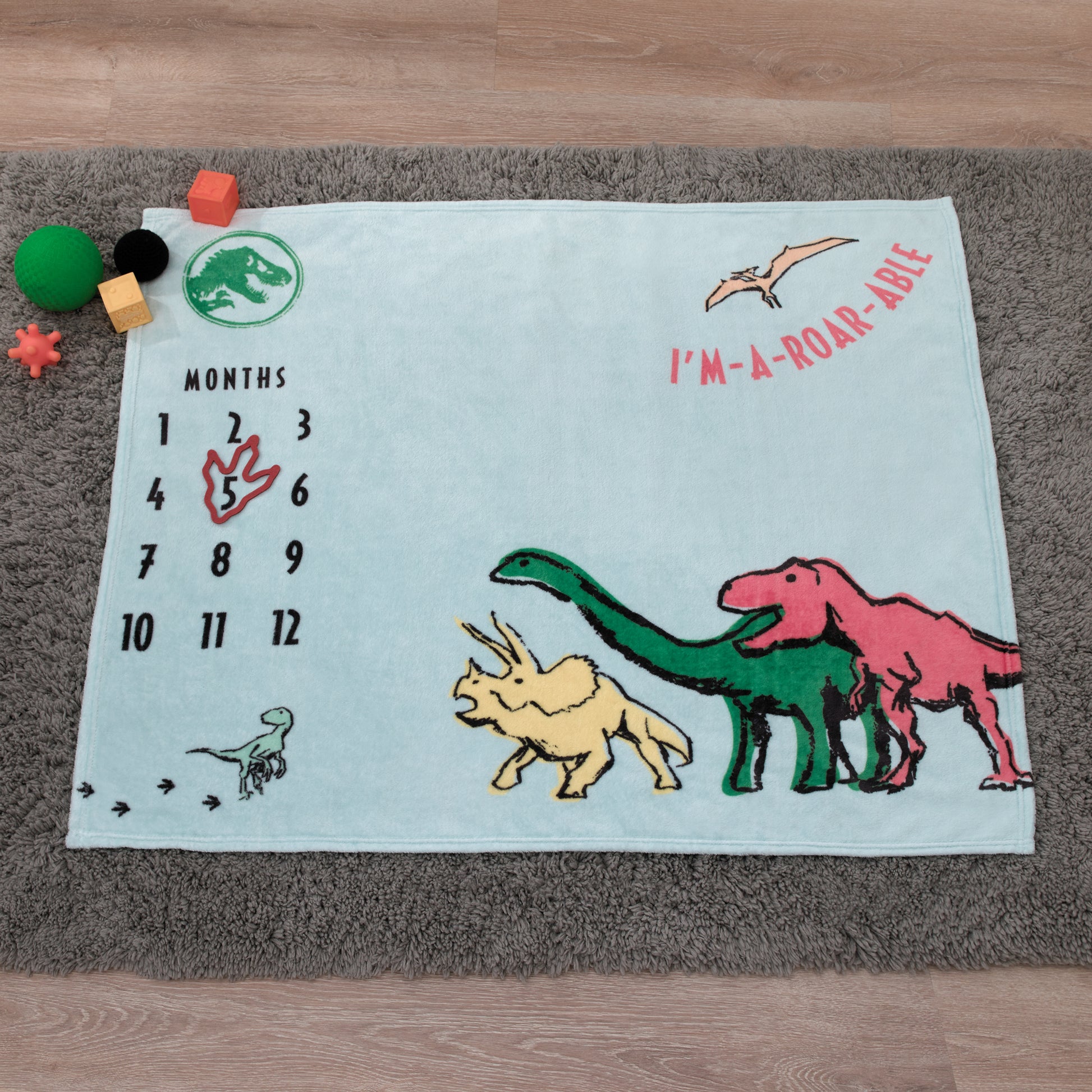 Welcome to the Universe Baby Jurassic World Blue, Green, Orange and Yellow I'm-a-Roar-able Dinosaur Super Soft Milestone Baby Blanket
