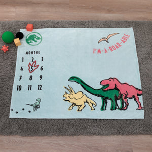 Welcome to the Universe Baby Jurassic World Blue, Green, Orange and Yellow I'm-a-Roar-able Dinosaur Super Soft Milestone Baby Blanket