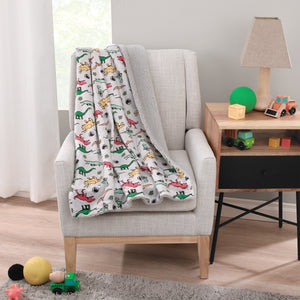 Welcome to the Universe Baby Jurassic World Grey, Green, Orange and Yellow Dinosaur Super Soft Sherpa Baby Blanket