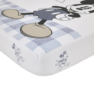 Disney Mickey Mouse - Call Me Mickey White and Blue The Adventure Begins Stars and Gingham 100% Cotton Photo Op Nursery Fitted Crib Sheet