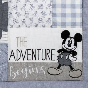 Disney Mickey Mouse - Call Me Mickey Blue, White, and Gray The Adventure Begins Stars and Gingham 3 Piece Nursery Crib Bedding Set - Comforter, 100% Cotton Fitted Crib Sheet, and Crib Skirt