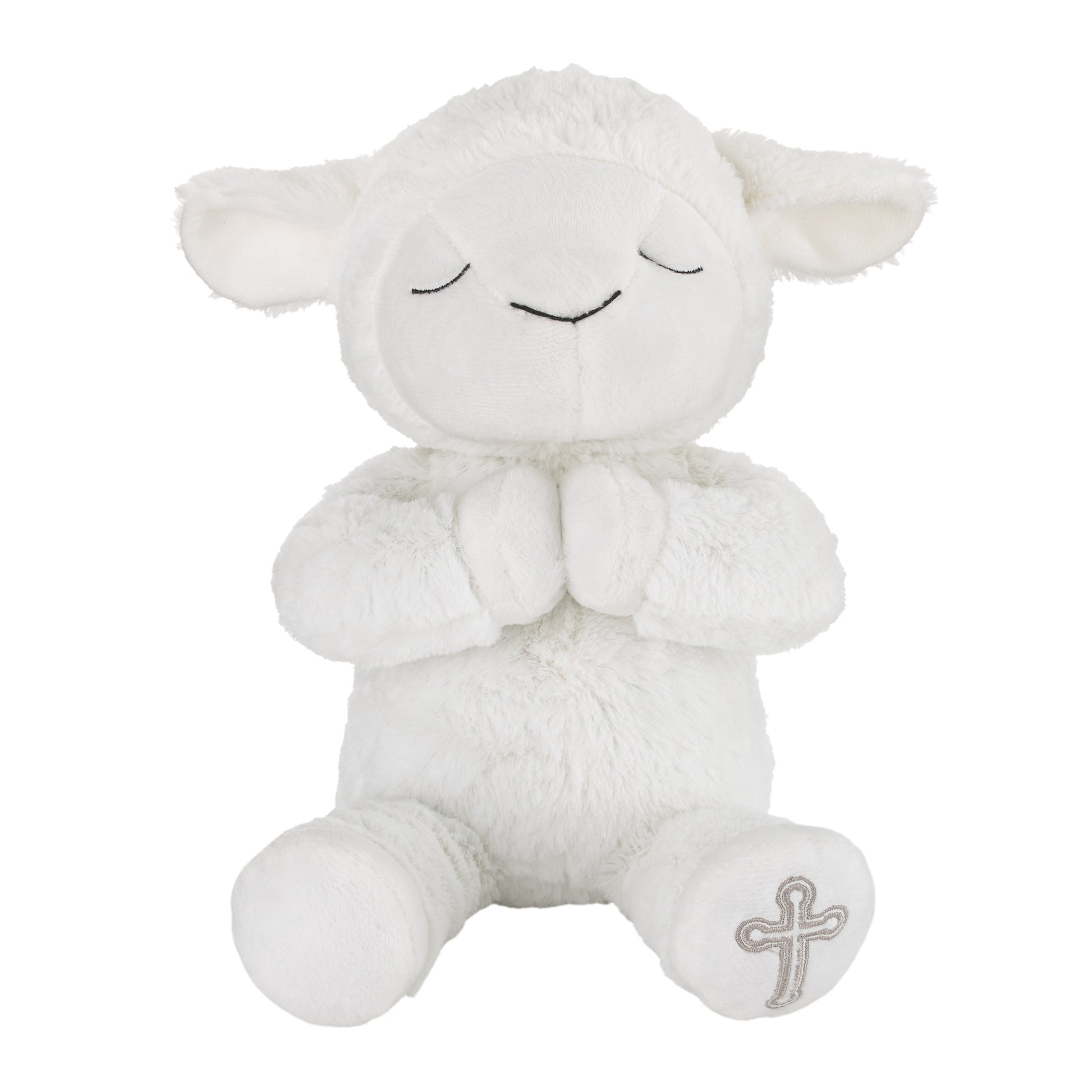 Little Love by NoJo White Plush Lamb with Praying Hands and Embroidered Cross for Baptism or Christening Gift