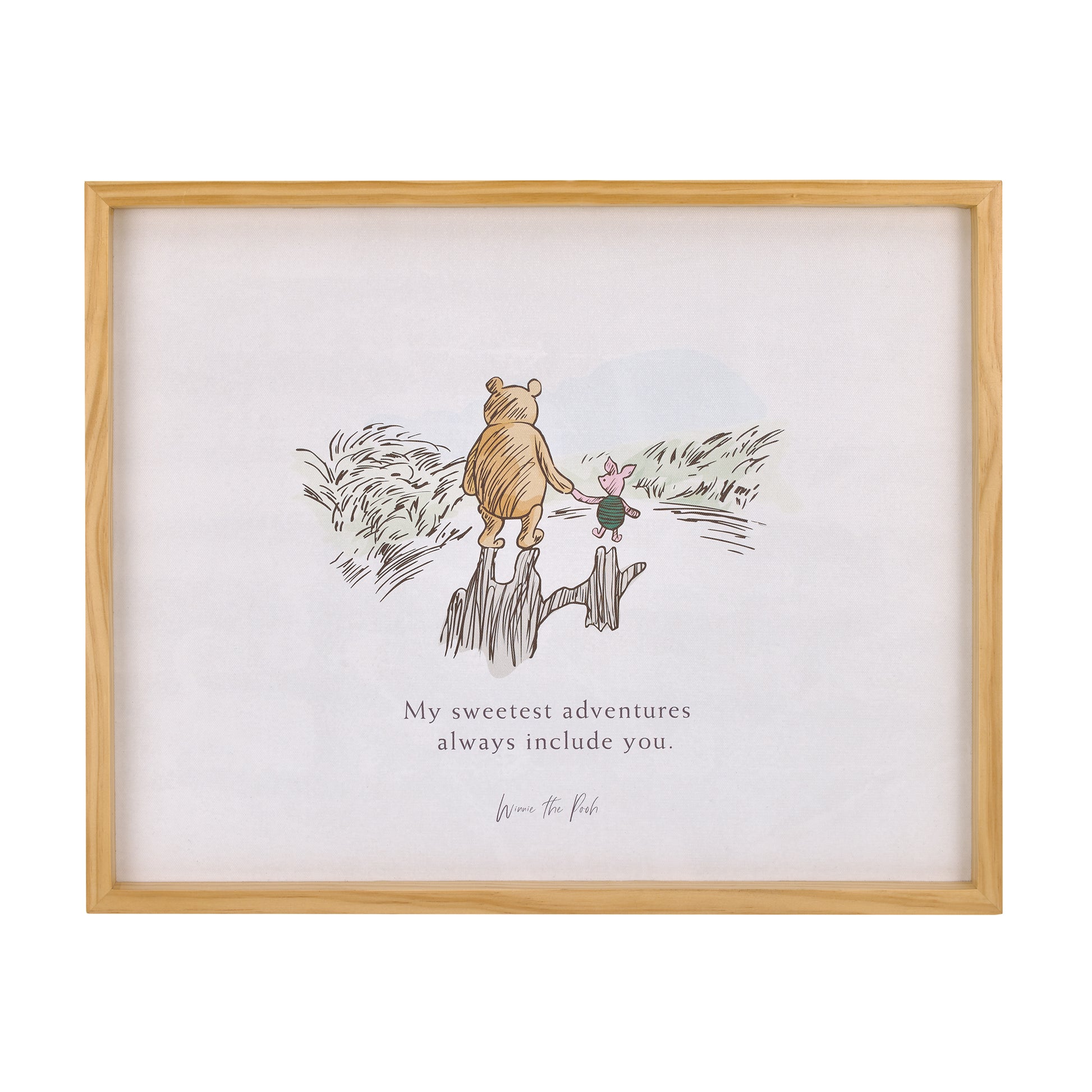 Disney Winnie the Pooh - Classic Pooh "My Sweetest Adventures Always Include You" with Piglet Natural Pine Wood Framed Art Canvas Wall DÃƒÆ’Ã‚Â©cor