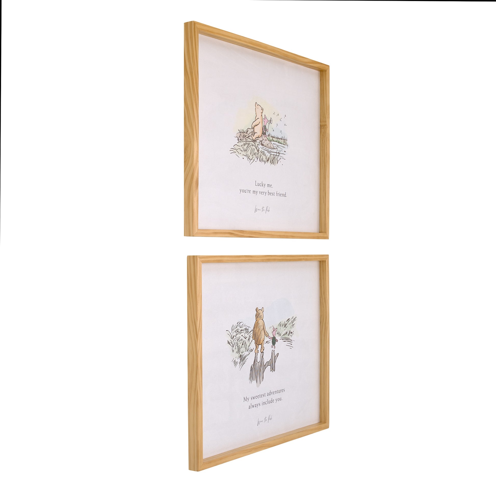 Disney Winnie the Pooh - Classic Pooh "Lucky Me, You're My Very Best Friend" with Piglet Natural Pine Wood Framed Art Canvas Wall DÃƒÆ’Ã‚Â©cor