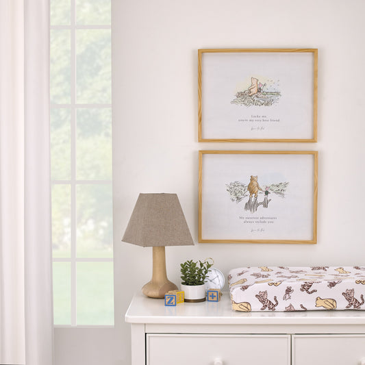 Disney Winnie the Pooh - Classic Pooh "Lucky Me, You're My Very Best Friend" with Piglet Natural Pine Wood Framed Art Canvas Wall DÃƒÆ’Ã‚Â©cor