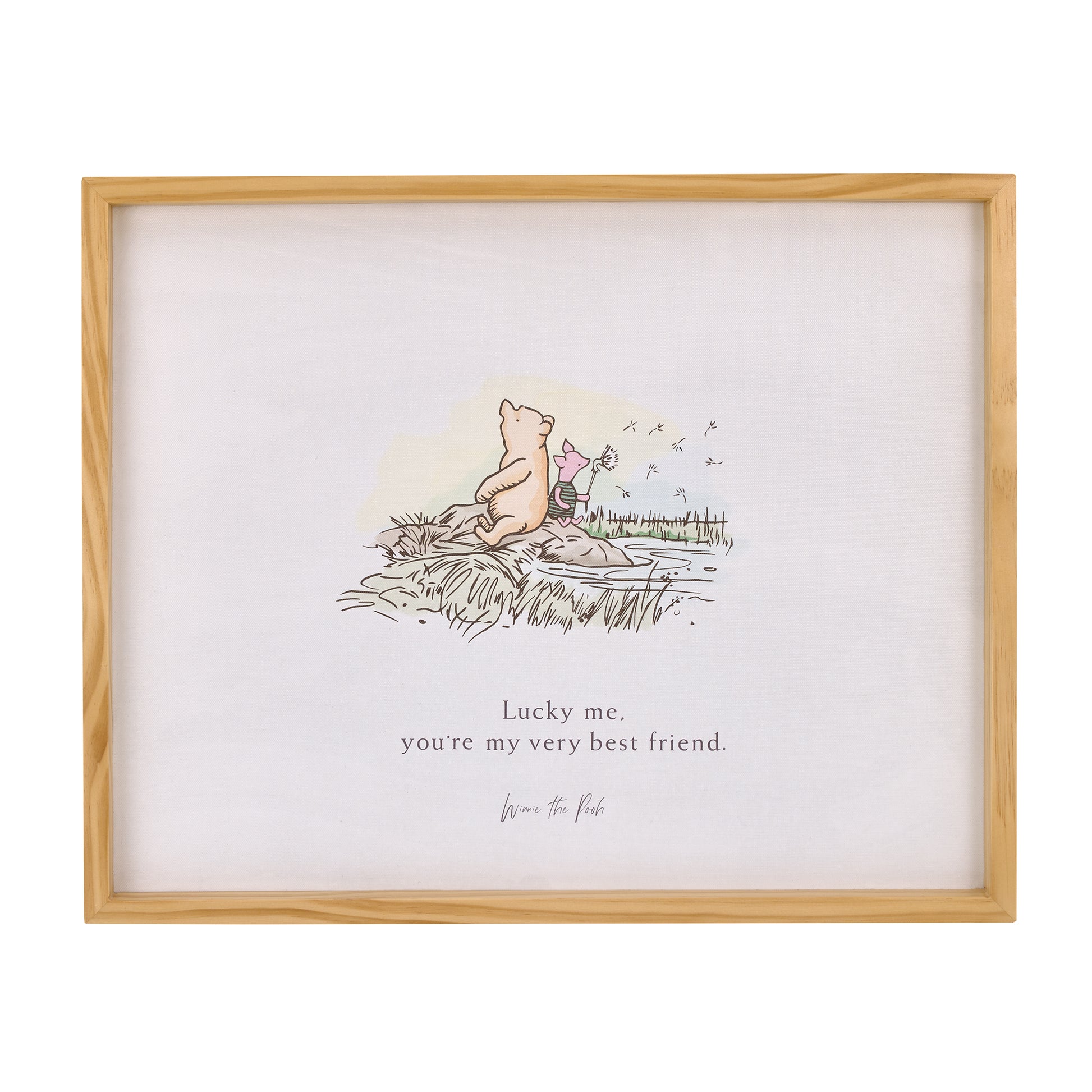Disney Winnie the Pooh - Classic Pooh "Lucky Me, You're My Very Best Friend" with Piglet Natural Pine Wood Framed Art Canvas Wall DÃƒÆ’Ã‚Â©cor